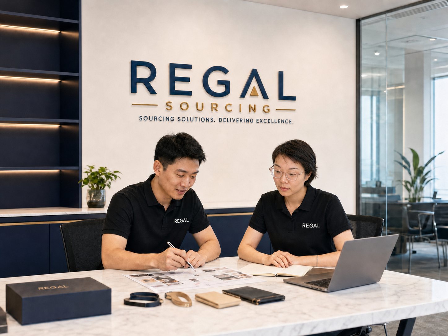 REGAL Sourcing team reviewing product and sourcing plans in the branded office